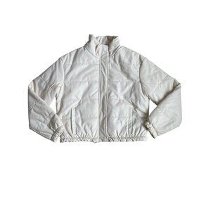 Reserve Fairfax Faux Leather Puffer Bomber Jacket Women's Large White Quilted